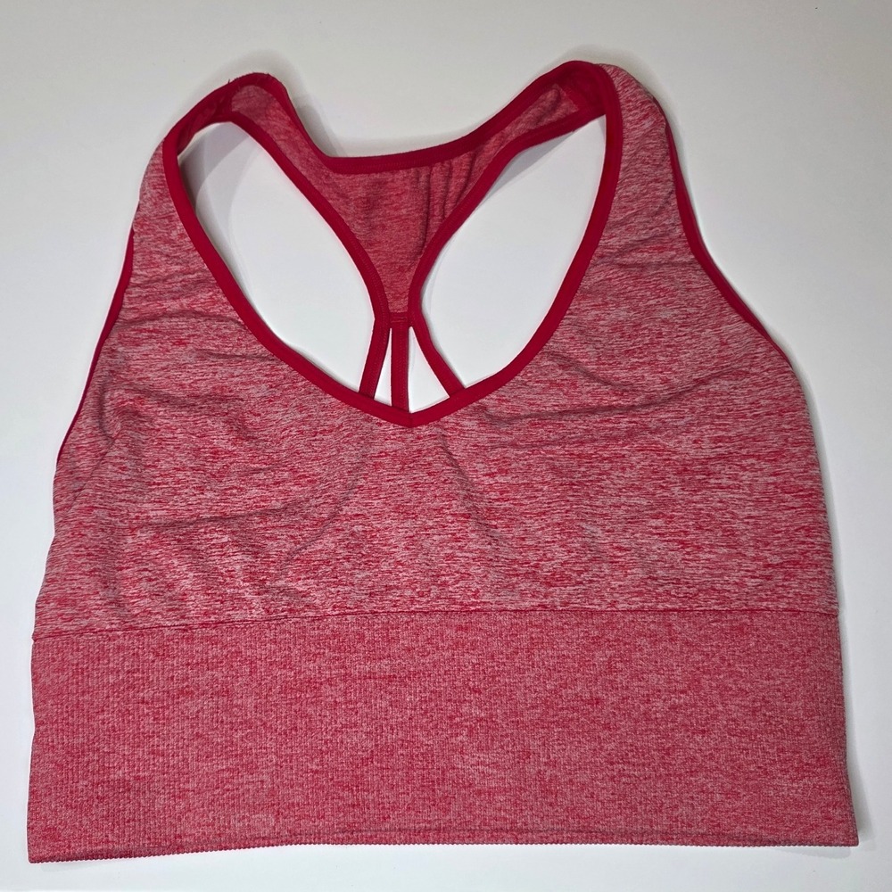 PINK Sports Bra Racerback Heathered Activewear Gym Workout Top Red‎ Size L
